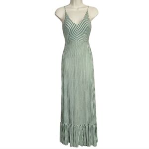 Forever 21 Dress V-Neck Striped Sleeveless Ruffle Hem Maxi Green Size S